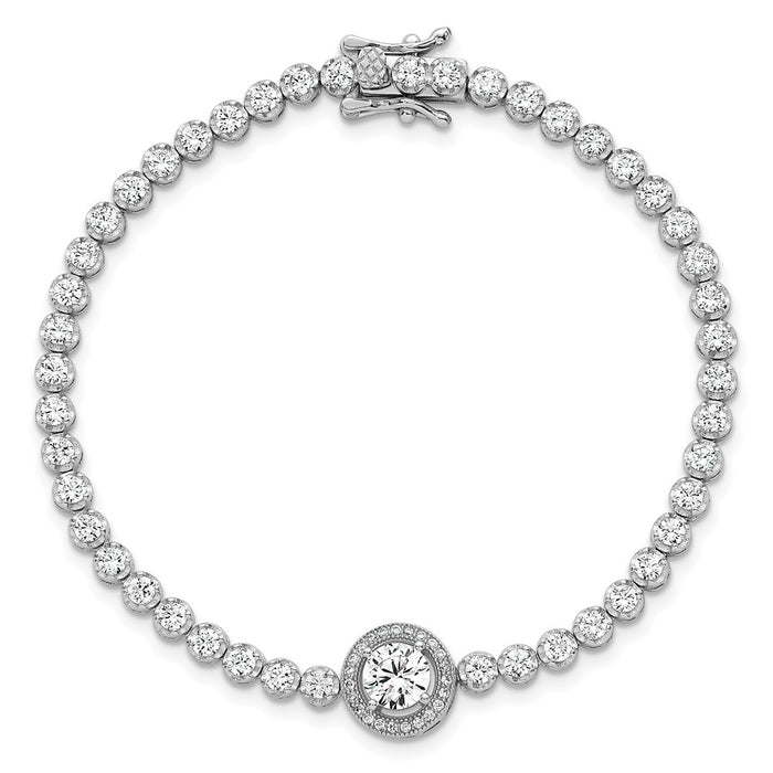 Buy Polished Round CZ Halo Bracelet - 7.25" Rhodium-Plated Silver, Stylish Value-4