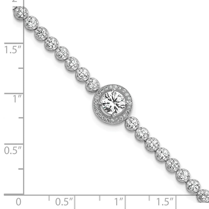 Buy Polished Round CZ Halo Bracelet - 7.25" Rhodium-Plated Silver, Stylish Value-5