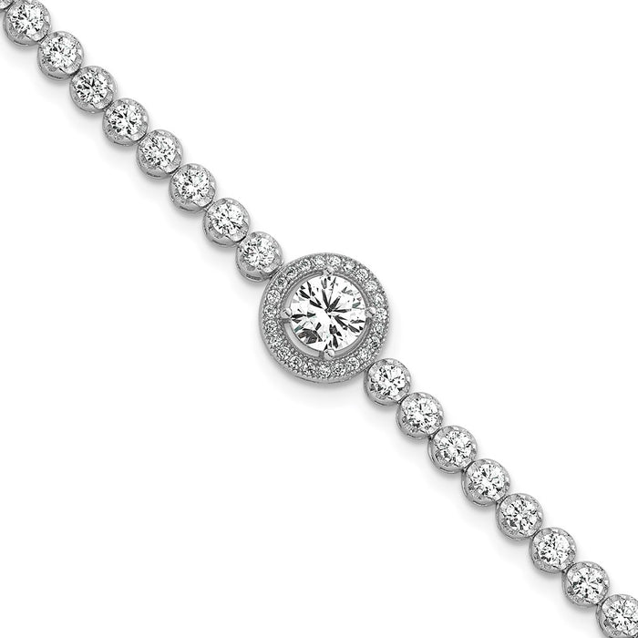 Buy Polished Round CZ Halo Bracelet - 7.25" Rhodium-Plated Silver, Stylish Value-1