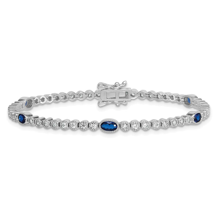 Exclusive 7-Inch Polished Sterling Silver Bracelet with Blue CZ - Stylish Value-3