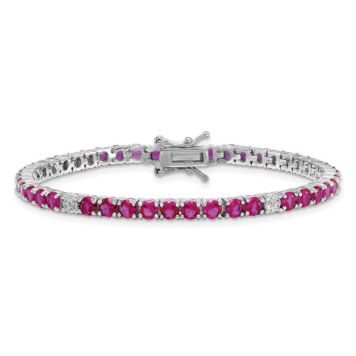 Buy Stylish 7-Inch Polished Round Red & White CZ Bracelet in Rhodium-Plated Silver-3