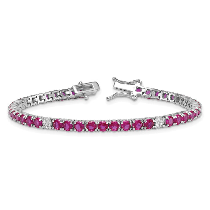 Buy Stylish 7-Inch Polished Round Red & White CZ Bracelet in Rhodium-Plated Silver-5