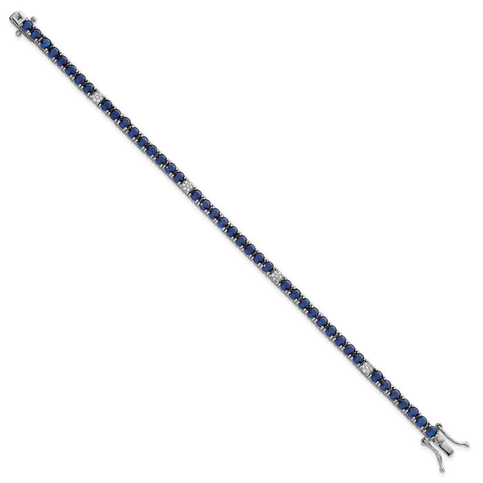 Exclusive 7-Inch Polished Round Blue & White CZ Bracelet in Rhodium-Plated Silver-2