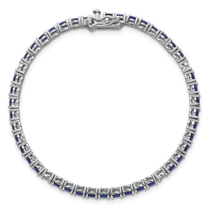 Exclusive 7-Inch Polished Round Blue & White CZ Bracelet in Rhodium-Plated Silver-4