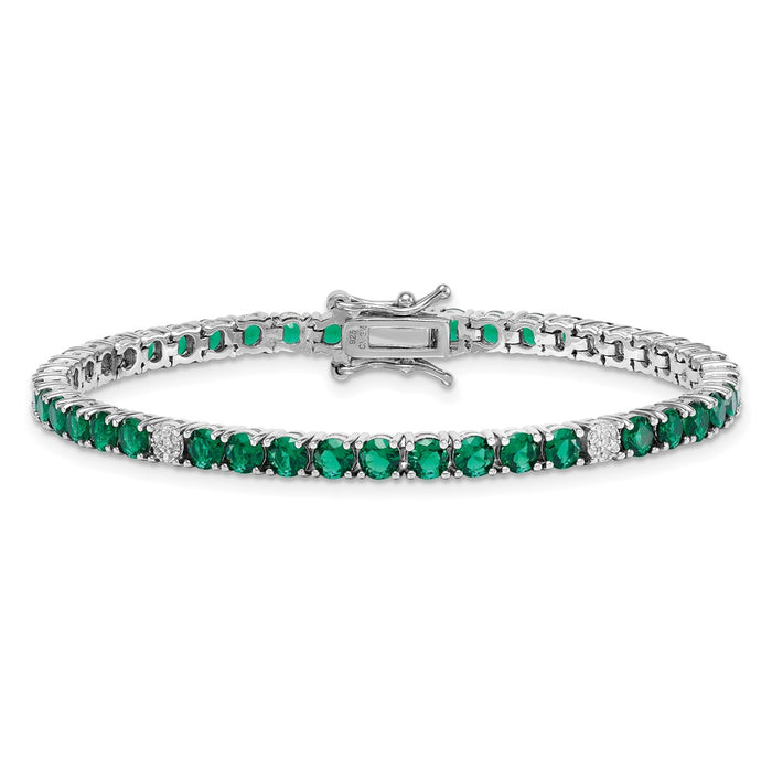 Buy Stylish 7-Inch Polished Round Green & White CZ Bracelet in Silver-3
