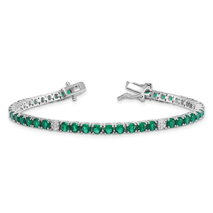 Buy Stylish 7-Inch Polished Round Green & White CZ Bracelet in Silver-5