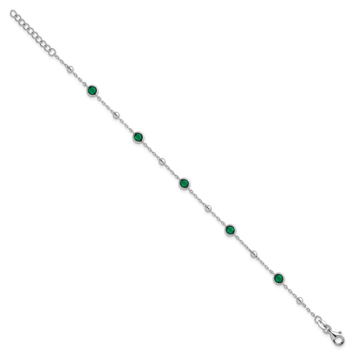 Exclusive 7-Inch Sterling Silver Green CZ Bracelet - Stylish & Rhodium-Plated-2