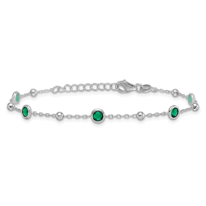 Exclusive 7-Inch Sterling Silver Green CZ Bracelet - Stylish & Rhodium-Plated-3