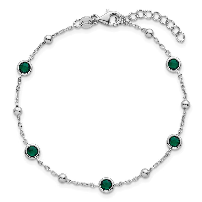Exclusive 7-Inch Sterling Silver Green CZ Bracelet - Stylish & Rhodium-Plated-4