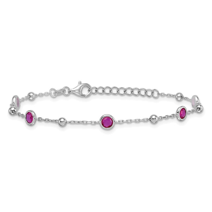 Buy Stylish 7-Inch Polished Sterling Silver Red CZ Bracelet - Rhodium-Plated-3