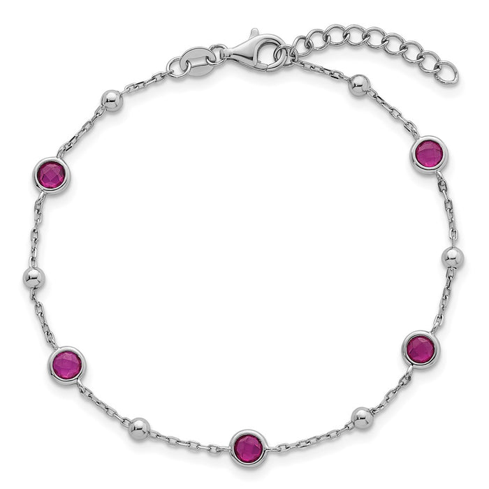 Buy Stylish 7-Inch Polished Sterling Silver Red CZ Bracelet - Rhodium-Plated-4