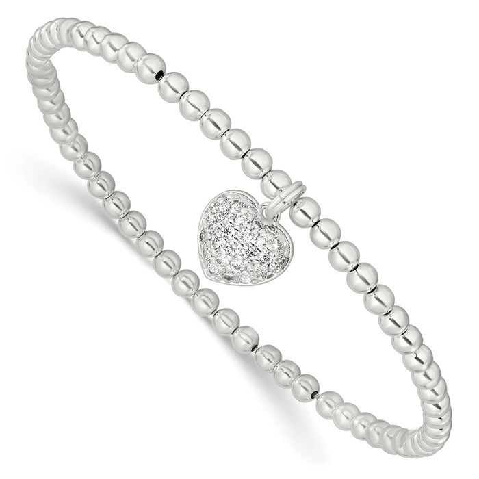 High-Quality Sterling Silver Heart Stretch Bracelet with CZ - Affordable Luxury-1
