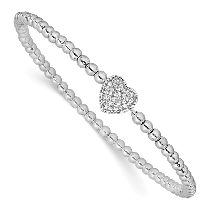 High-Quality Rhodium-Plated Sterling Silver CZ Heart Bracelet - Stylish Value!-1