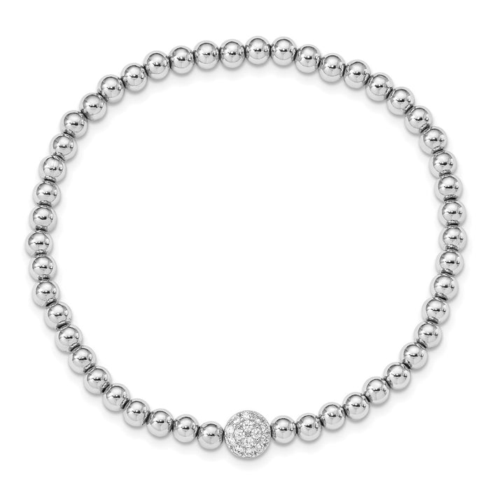 High-Quality Rhodium-Plated Sterling Silver CZ Stretch Bracelet - Stylish Value!-2