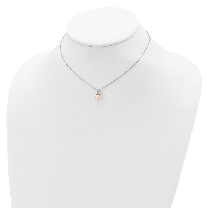 Exclusive 14K Gold Rhodium-Plated Necklace with 6-7mm Pink Pearls - Stylish Value!-3