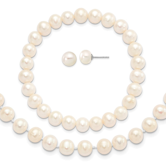 Buy Exclusive Sterling Silver Pearl Jewelry Set: 18" Necklace, Bracelet & Earrings-1
