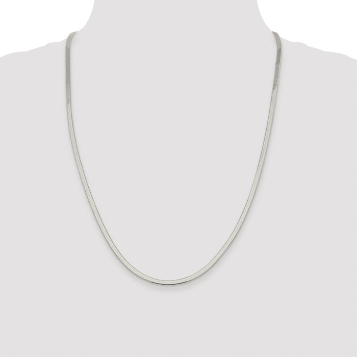 Buy Stylish 3mm Rhodium-Plated Sterling Silver Herringbone Chain - Affordable Luxury!-4