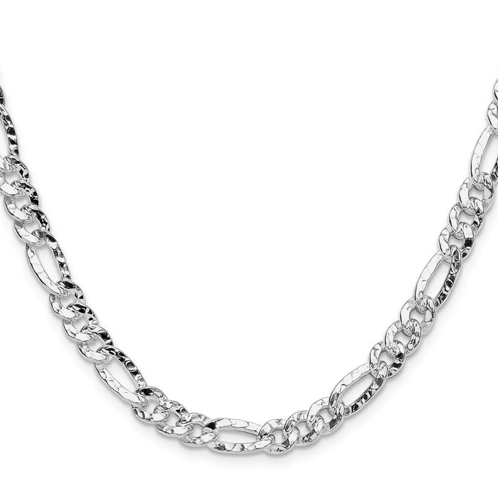 High-Quality 6.3mm Hammered Figaro Chain in Sterling Silver - Stylish Value!-2