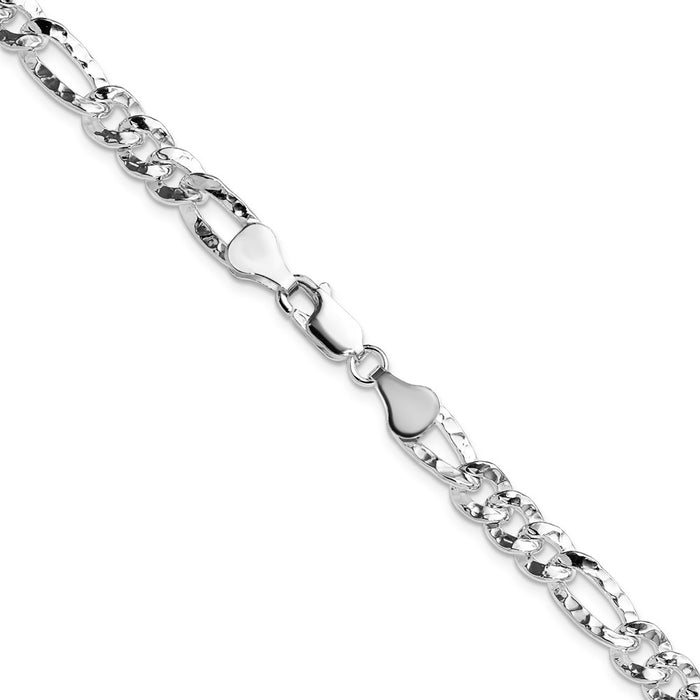 High-Quality 6.3mm Hammered Figaro Chain in Sterling Silver - Stylish Value!-3