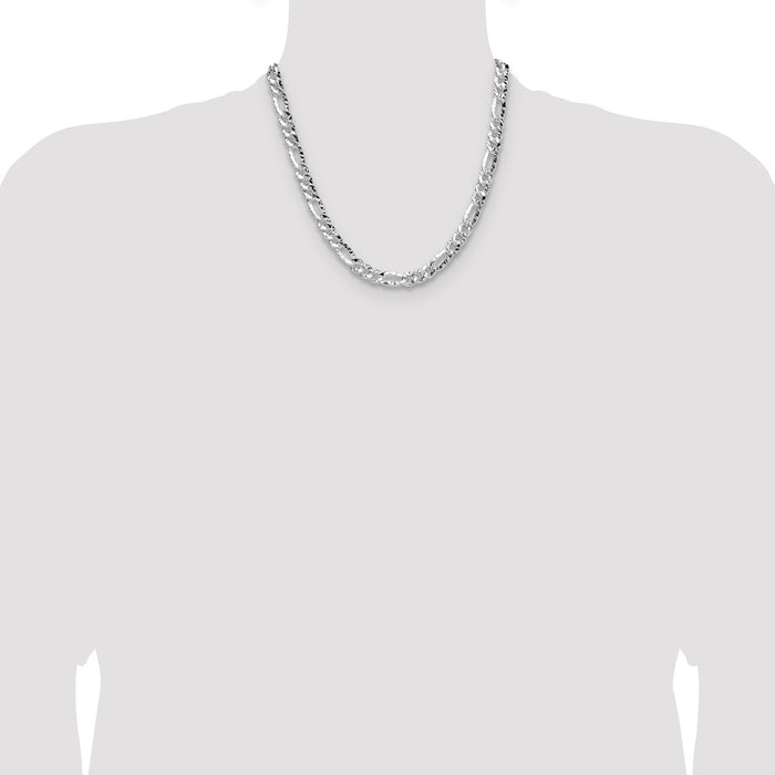 Exclusive 6.3mm Hammered Figaro Chain in Sterling Silver - Stylish Value!-4