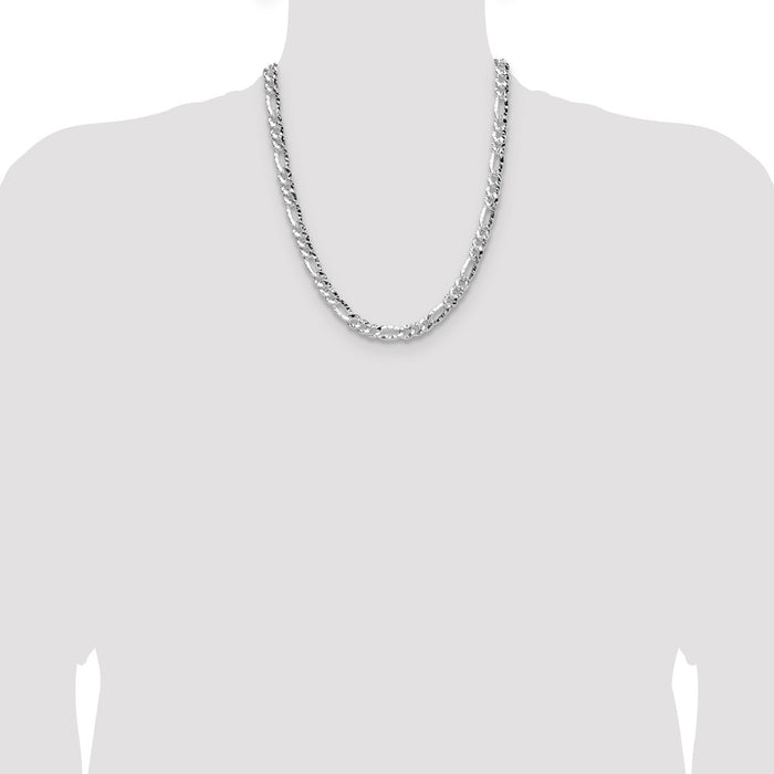 Buy Stylish 6.3mm Hammered Figaro Chain in Sterling Silver - Affordable Luxury-4