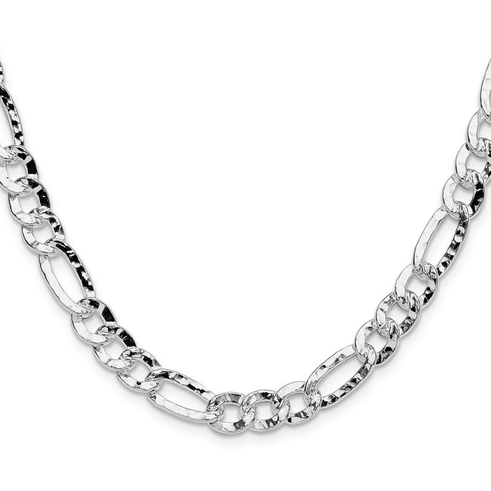 Exclusive Hammered Figaro Chain 7.6mm Width in Sterling Silver - Affordable Luxury-2