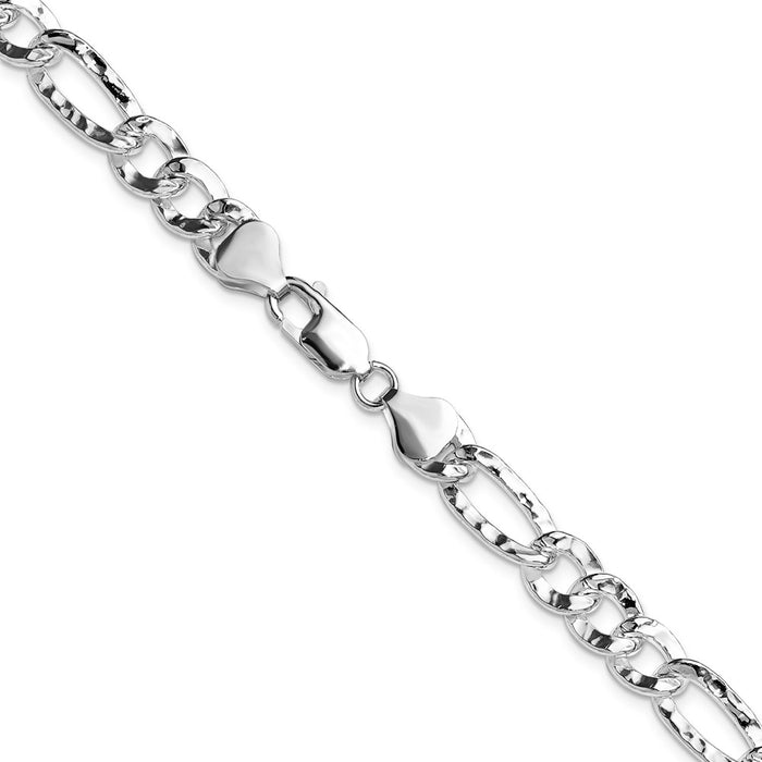 High-Quality Hammered Figaro Chain - 7.6mm Sterling Silver, Stylish Value!-3