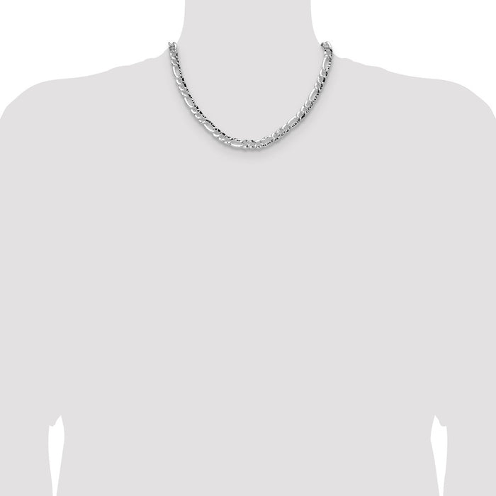 High-Quality Hammered Figaro Chain - 7.6mm Sterling Silver, Stylish Value!-4