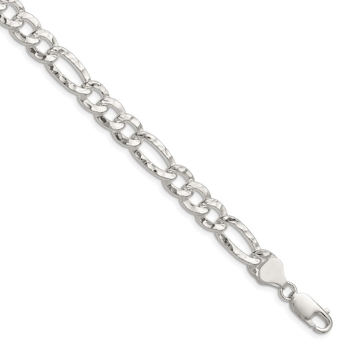 Exclusive Hammered Figaro Chain - 7.6mm Width in Sterling Silver, Stylish Value-1