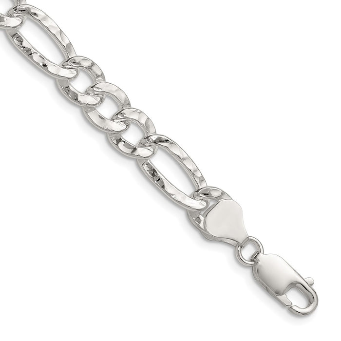 High-Quality Hammered Figaro Chain - 7.6mm Sterling Silver, Stylish Value!-1