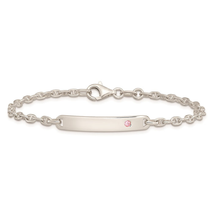Shop Stylish Polished Sterling Silver ID Bracelet with Pink CZ Accents-3