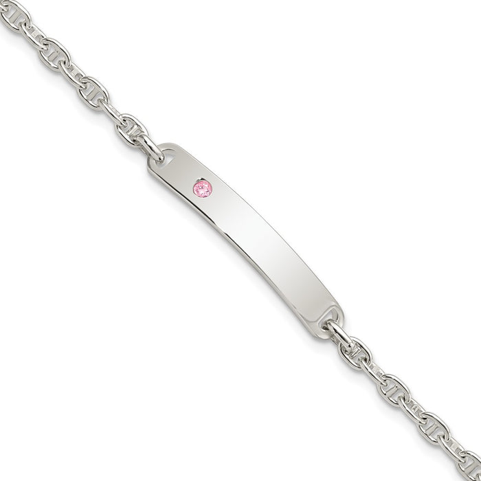 Shop Stylish Polished Sterling Silver ID Bracelet with Pink CZ Accents-1
