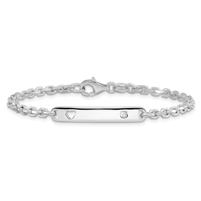 Shop Exclusive Polished Sterling Silver Heart ID Bracelet with CZ Accents-3