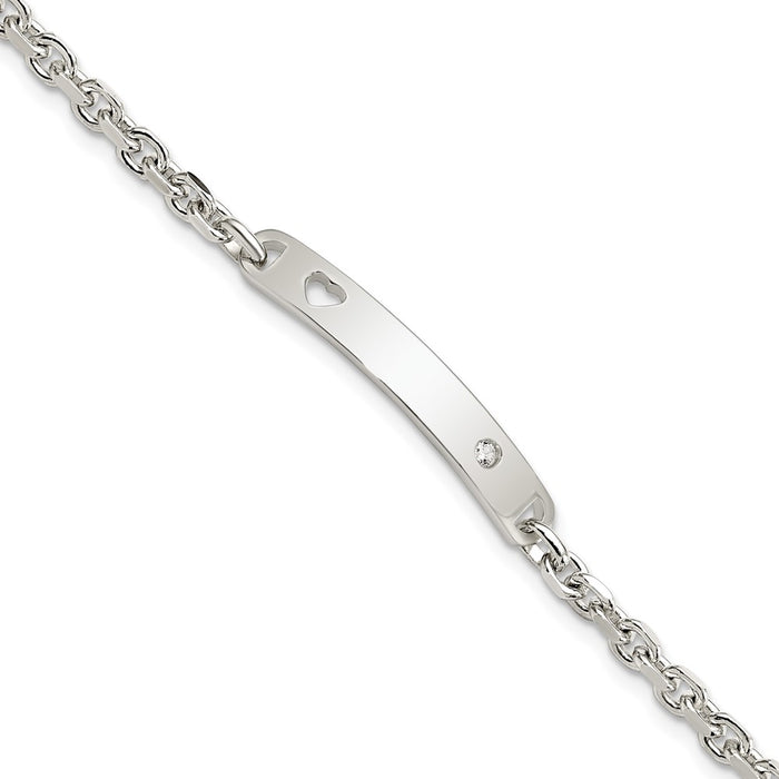 Shop Exclusive Polished Sterling Silver Heart ID Bracelet with CZ Accents-1