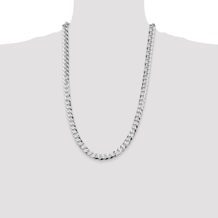 Buy Stylish Rhodium-Plated Sterling Silver 8.5mm Flat Curb Chain - Affordable Luxury-4
