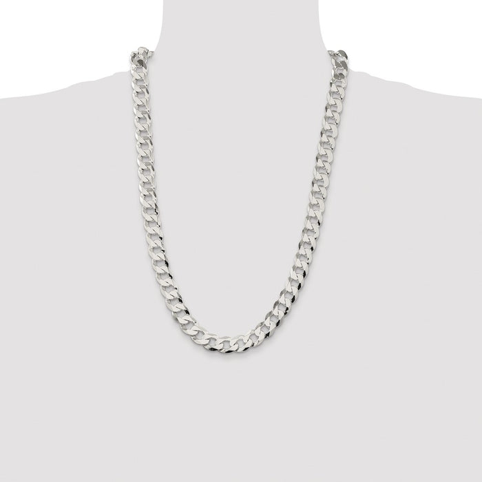 Exclusive Rhodium-Plated Sterling Silver 11.75mm Flat Curb Chain - Stylish Value!-4