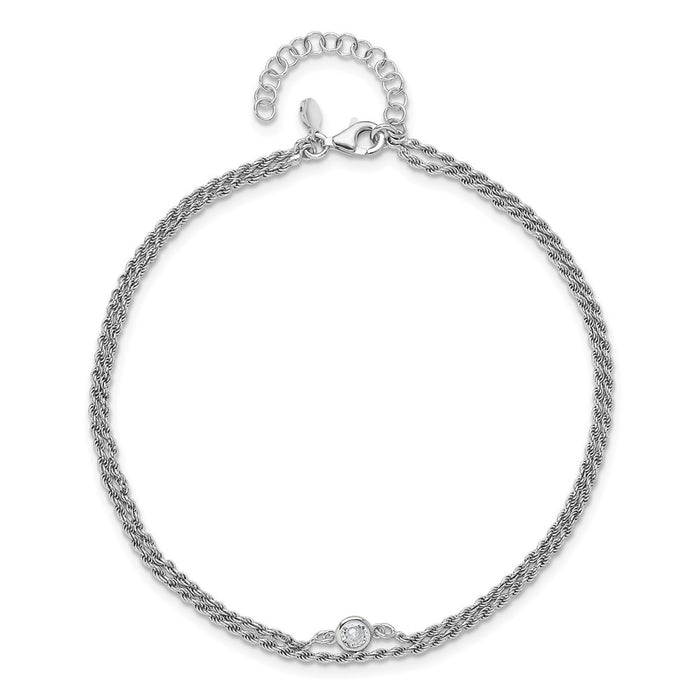 Shop Stylish 9-Inch Polished Sterling Silver CZ 2-Strand Bracelet - RH-Plated-4