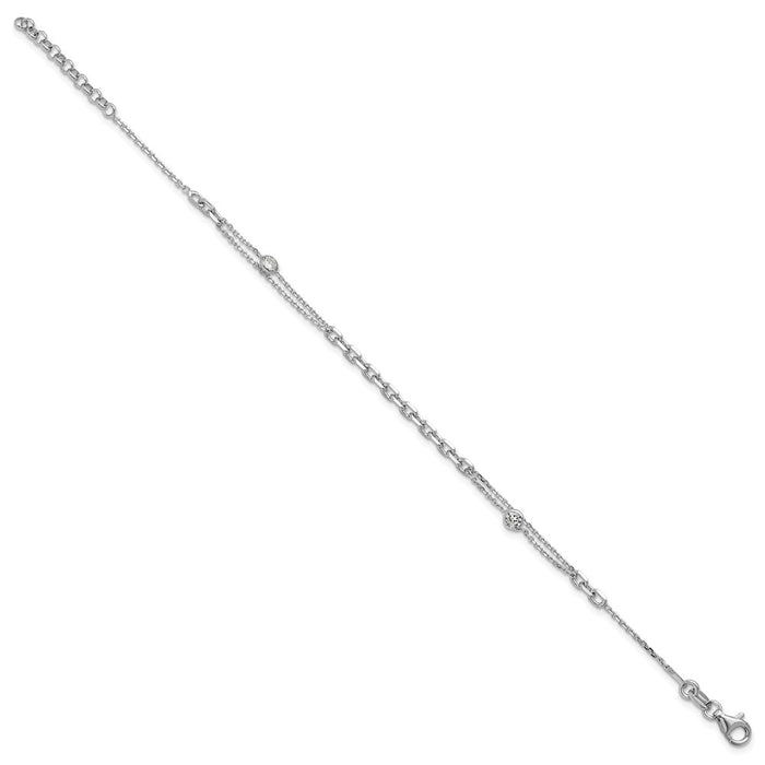 Shop Stylish Rhodium-Plated Sterling Silver Bracelet with CZ Accents, 1" Extender-2