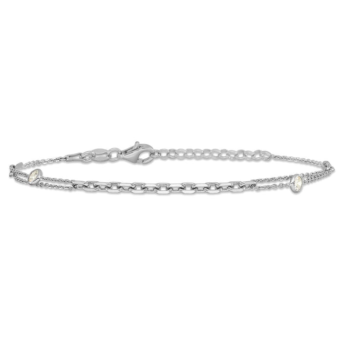 Shop Stylish Rhodium-Plated Sterling Silver Bracelet with CZ Accents, 1" Extender-3