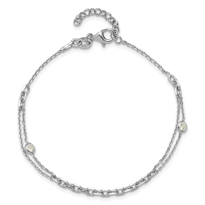 Shop Stylish Rhodium-Plated Sterling Silver Bracelet with CZ Accents, 1" Extender-4