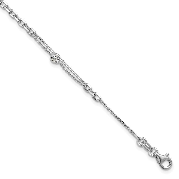Shop Stylish Rhodium-Plated Sterling Silver Bracelet with CZ Accents, 1" Extender-1