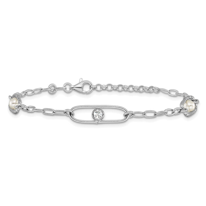 Shop Stylish Sterling Silver Rhodium-Plated Bracelet with CZ, 1-Inch Extension-3