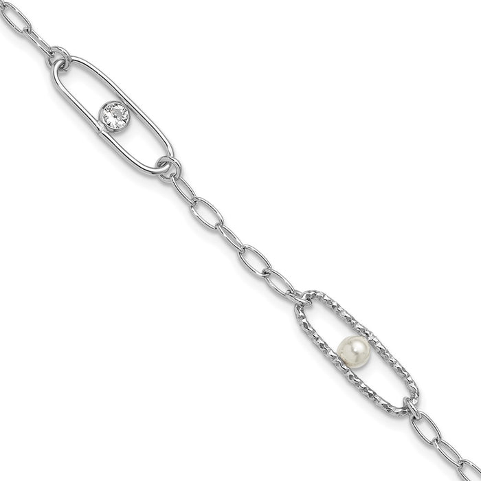 Shop Stylish Sterling Silver Rhodium-Plated Bracelet with CZ, 1-Inch Extension-1