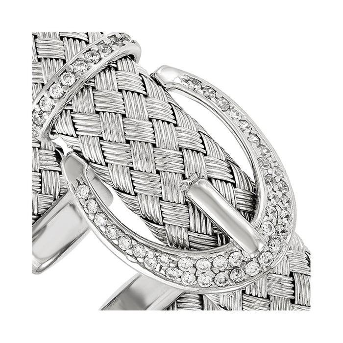 Shop Exclusive Woven Flexible Cuff Bangle in Sterling Silver with CZ Accents-2