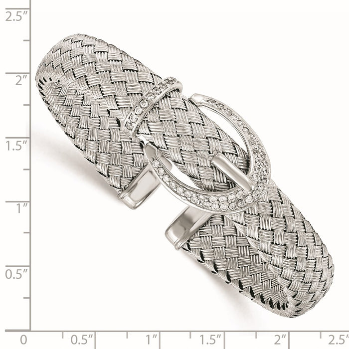 Shop Exclusive Woven Flexible Cuff Bangle in Sterling Silver with CZ Accents-3