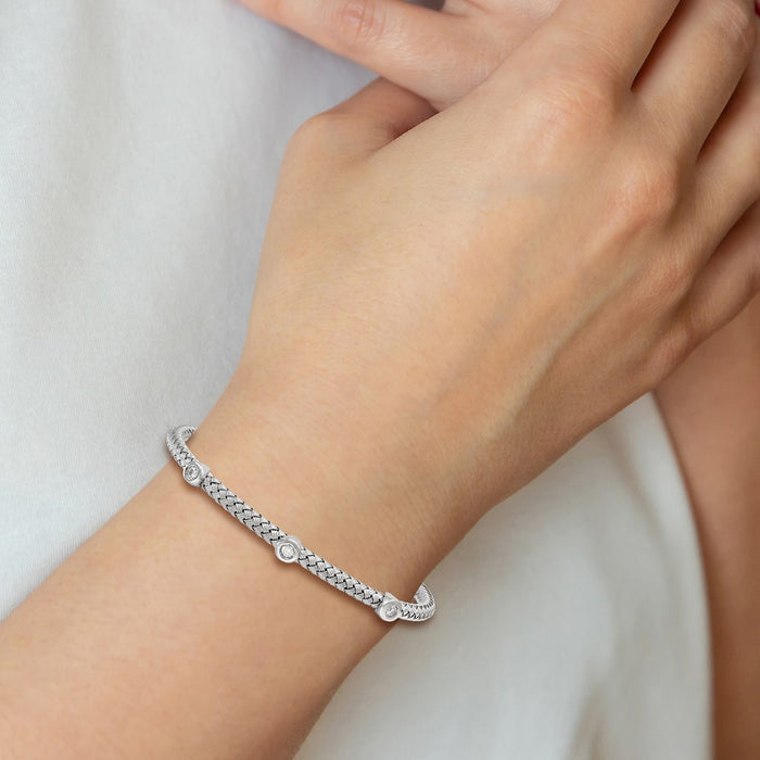 Shop Stylish Rhodium-Plated Sterling Silver CZ Woven Cuff Bracelet - 7.5-3