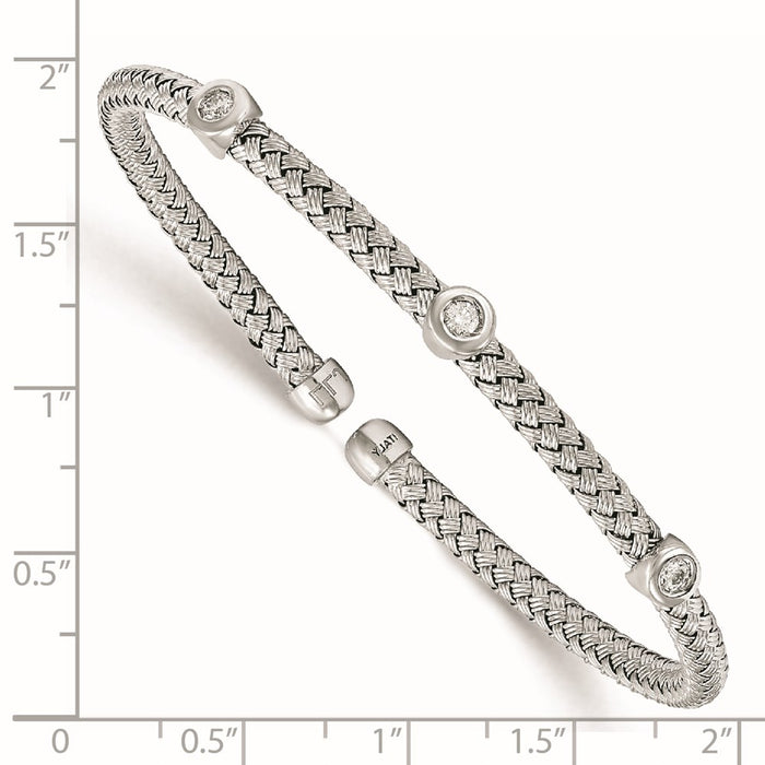 Shop Stylish Rhodium-Plated Sterling Silver CZ Woven Cuff Bracelet - 7.5-2