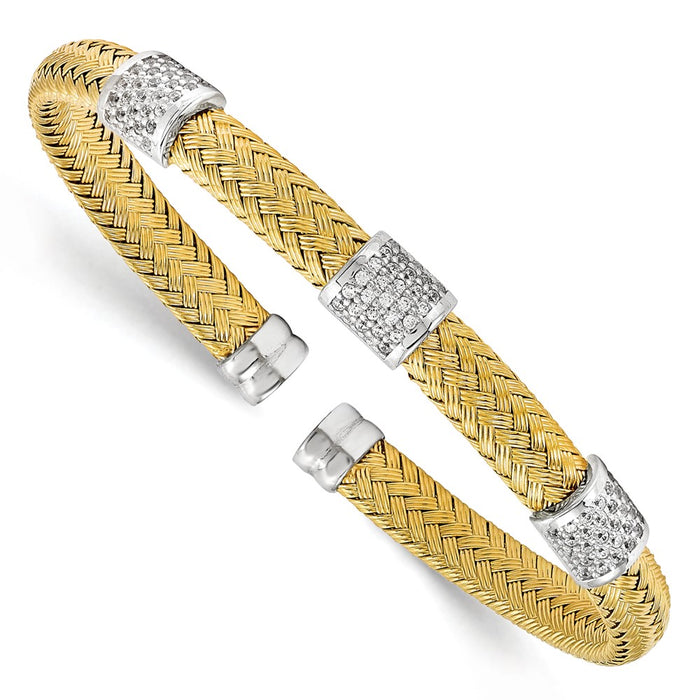 Buy Stylish Rhodium-Plated Sterling Silver Gold-Plated CZ Cuff Bracelet, 7"-1
