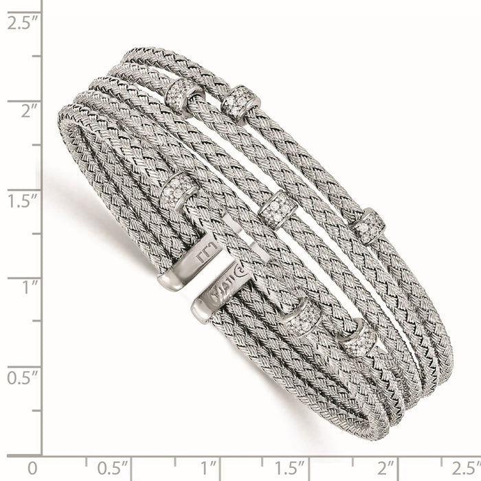 Buy Stylish Rhodium-Plated Sterling Silver CZ Cuff Bracelet - Flexible Design-3