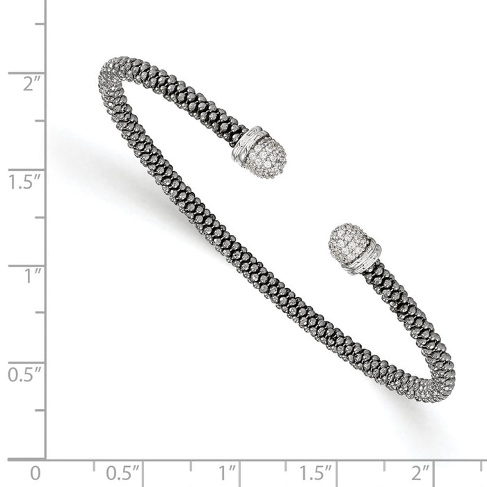 Exclusive Ruthenium-Plated Sterling Silver CZ Cuff Bangle - Stylish & Affordable-2
